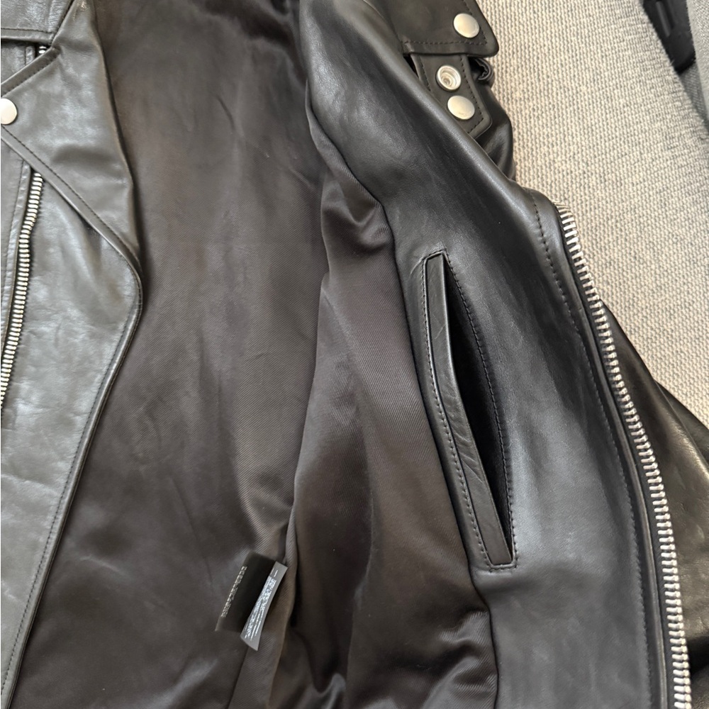 Saint Laurent Black Leather Cropped Moto Jacket - Picture 8 of 10